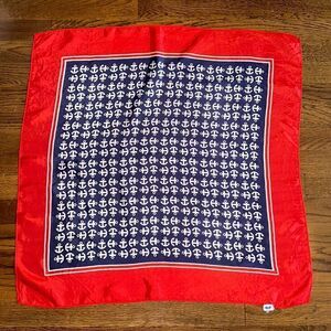 Vtg 60s Glensder‎ Textile red, white & blue anchor print nautical themed scarf